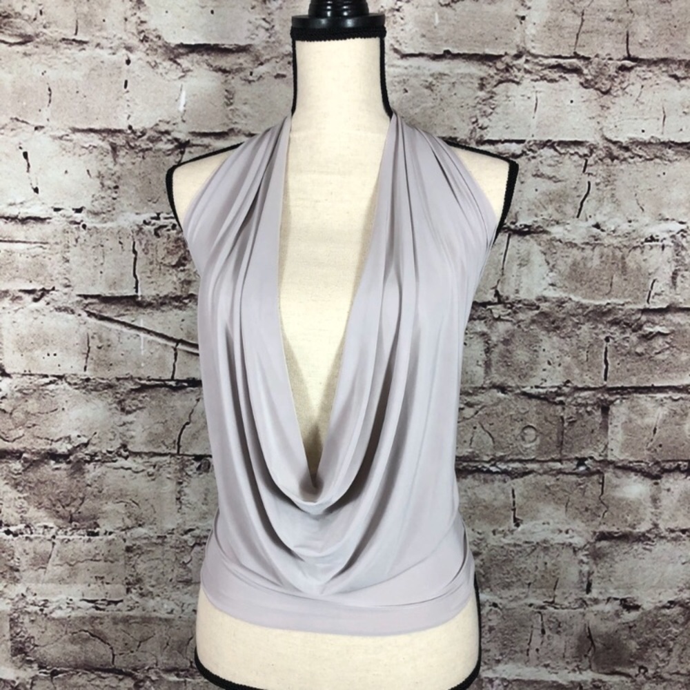 SEXY NEW Lt Gray/Silver Draped Neck Halter Top